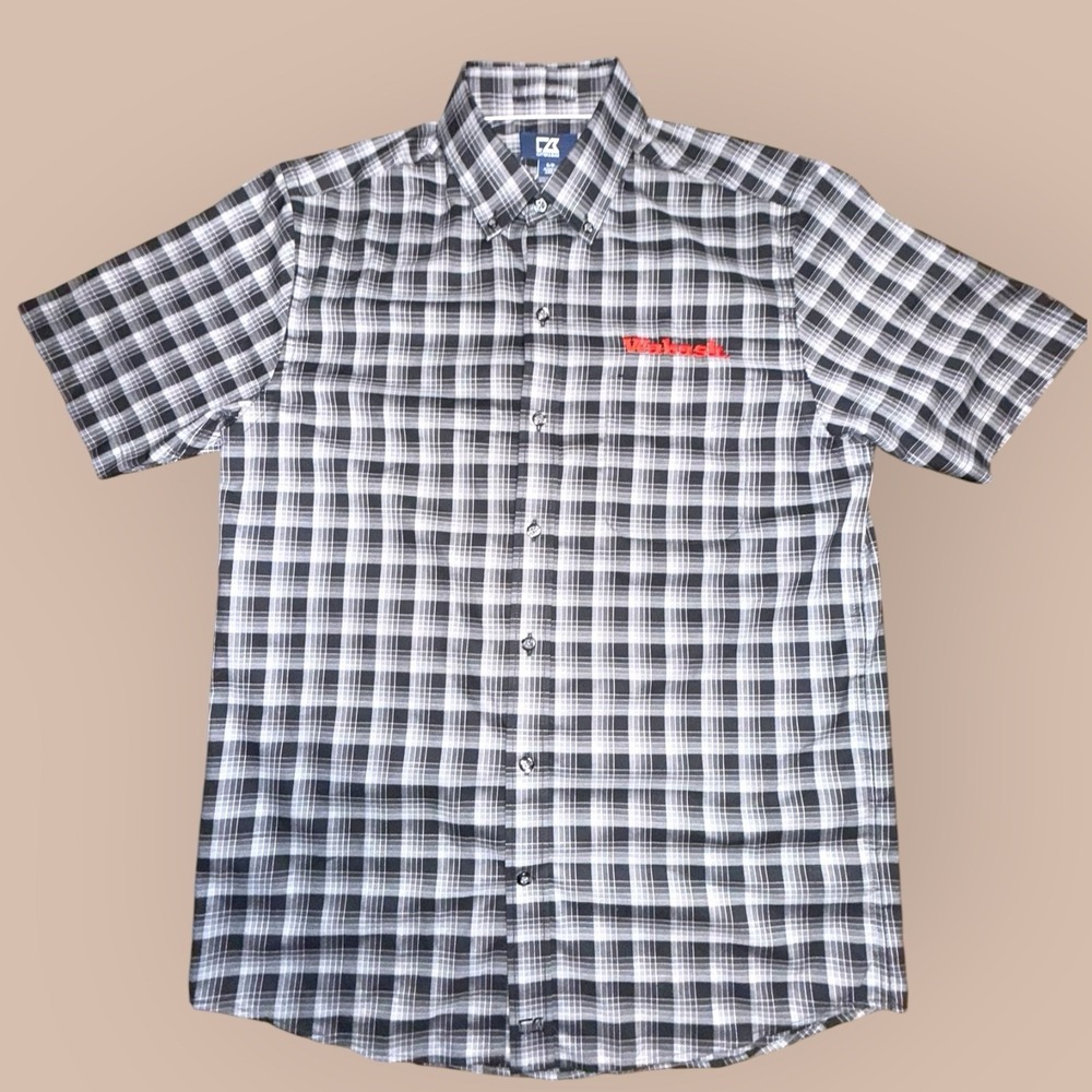 Cutter & Buck Plaid Button Down Shirt Men Small Wabash Logo NWT Black Gray